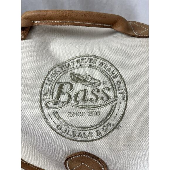 GH Bass Canvas Backpack Rucksack Drawstring Bucket Closure Leather Trim - Picture 3 of 13